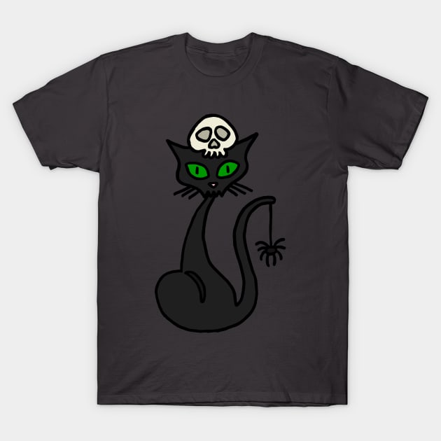 Black Cat Cartoon T-Shirt by ElviraDraat